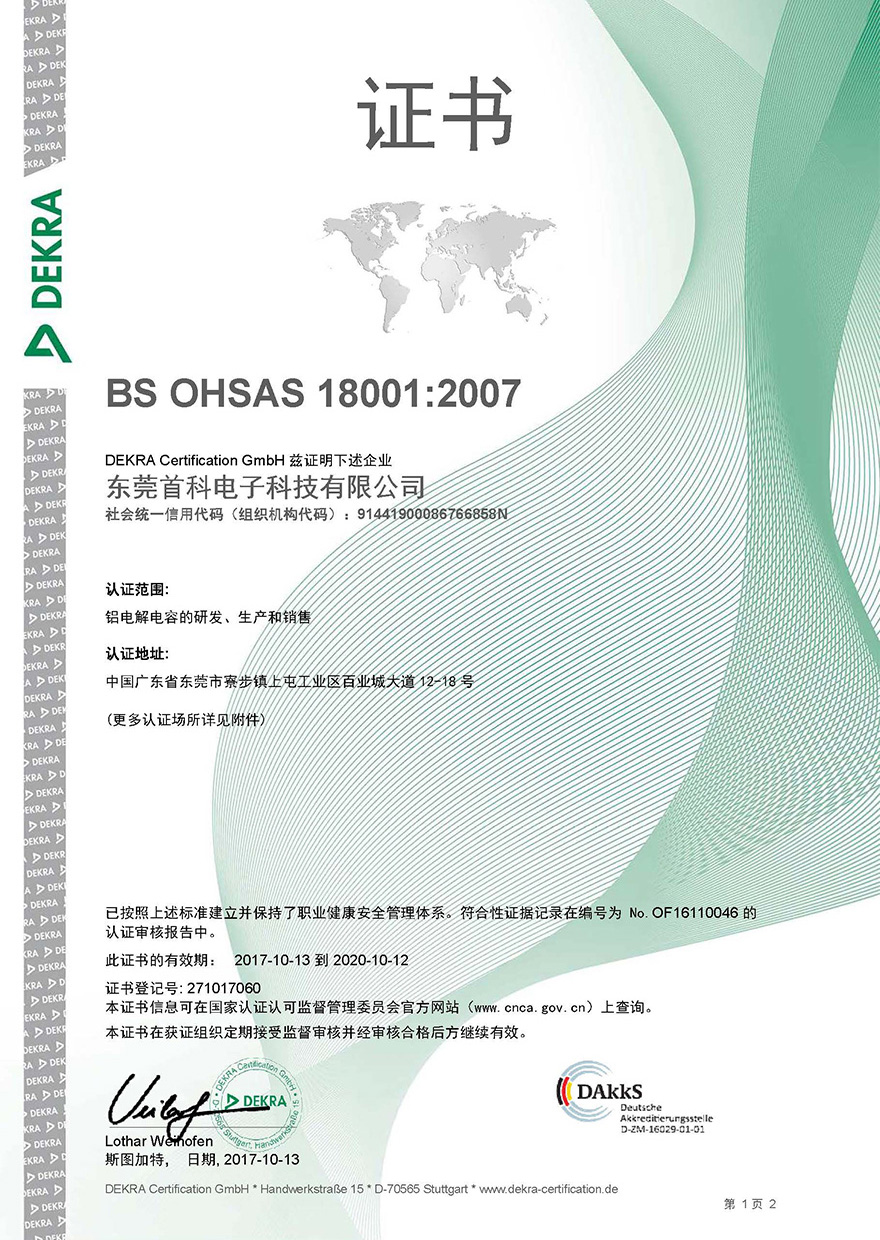 职业健康安全管理体系BS OHSAS 18001