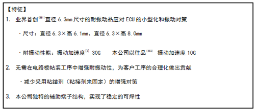 车载用 耐振动 导电性聚合33UF 16V物混淆铝电解电容器实现产品化