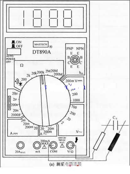 数字万用表鉴定电10UF 25V解电容黑白的方式